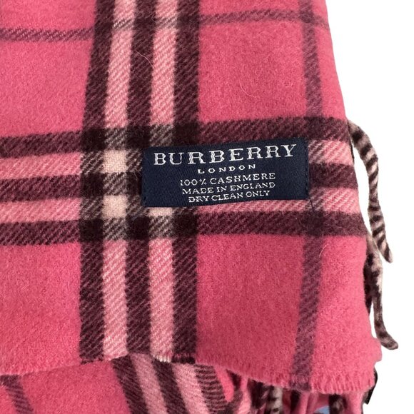 Burberry London Pink Plaid/Check Pattern 100% Cashmere Scarf 51" Long - Picture 3 of 5